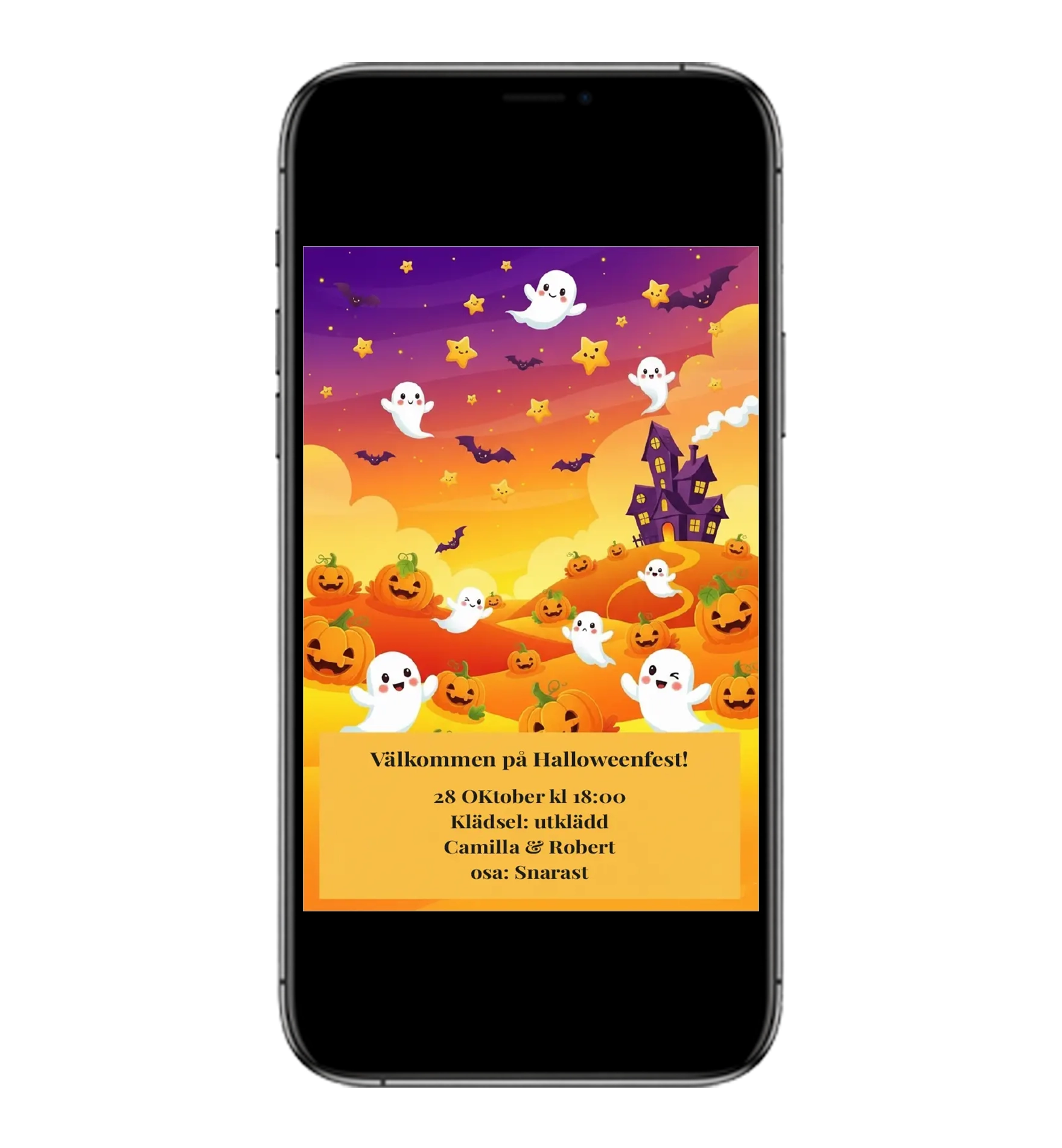 Digitalt inbjudningskort Halloween mall happy för sms och email