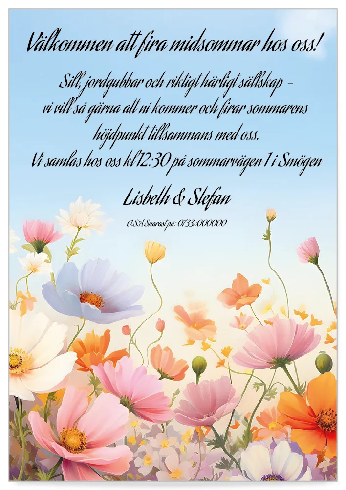 Digitalt inbjudningskort midsommar mall sommar