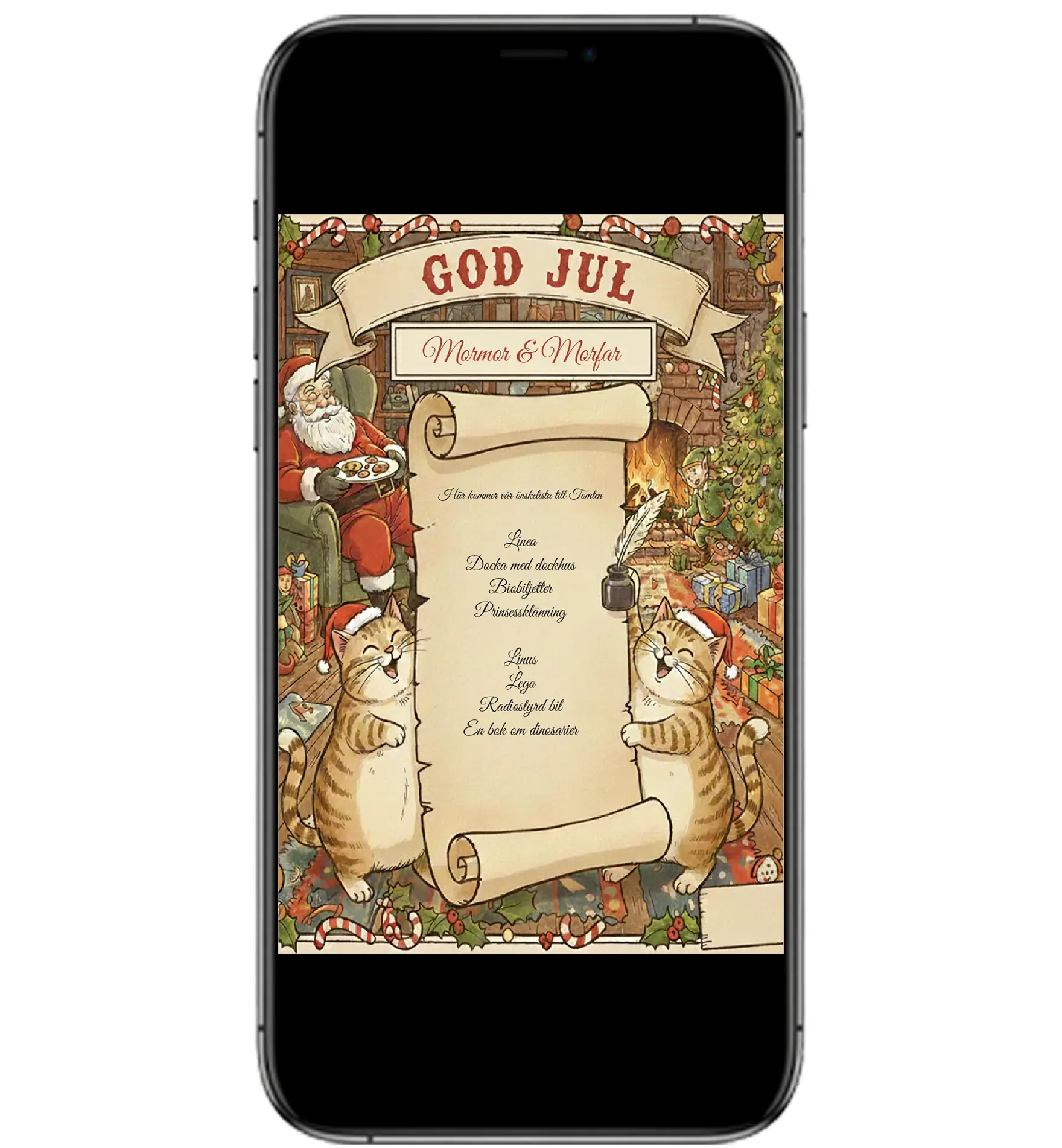 Digital julkort och önskelista i klassisk retro stil för sms och mobil