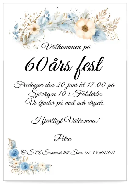 Digitalt inbjudningskort till din födelsedag blomsterhögtid – elegant design för en personlig födelsedagsinbjudan