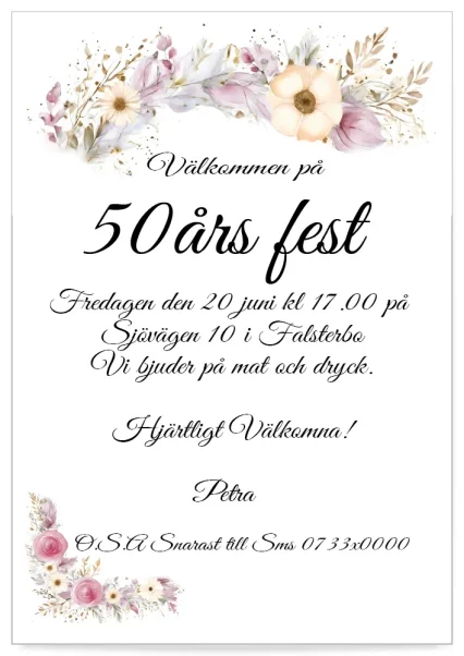 Digitalt inbjudningskort till din födelsedag blomsterhögtid rosa – elegant design för en personlig födelsedagsinbjudan