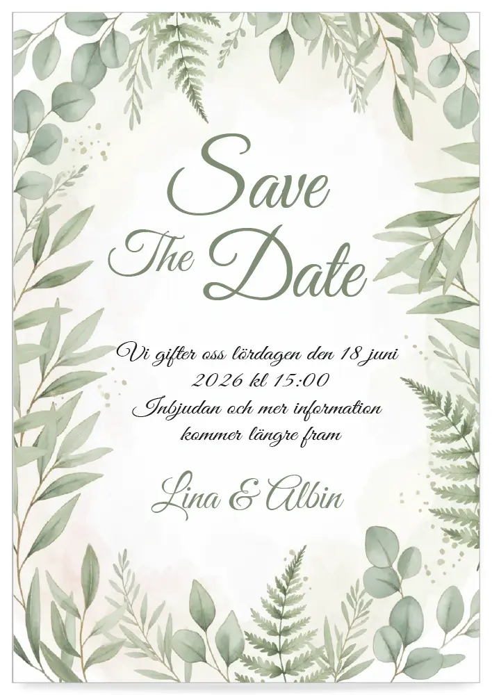 Digitalt save the date kort mall oliv