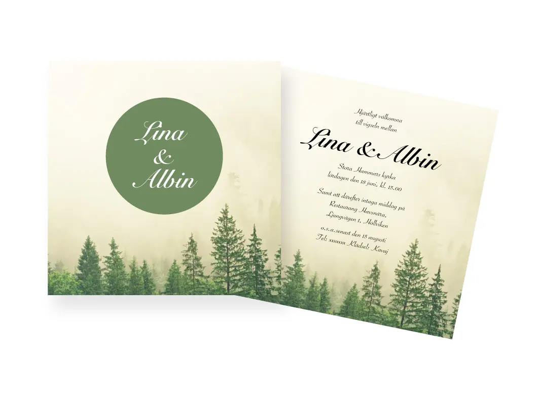 Inbjudningskort Bröllop Mall Skog - bröllopsinbjudan skogstema