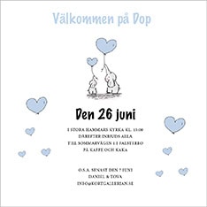 Inbjudningskort till Dop mall Elephant Blue