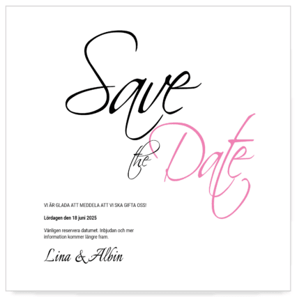 Modernt save the date kort pink, perfekt för att bjuda in gäster till stilfullt bröllop